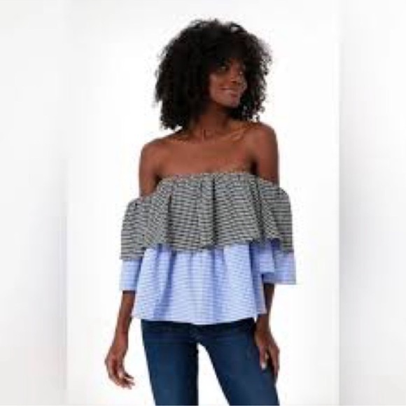 Tuckernuck Tops - Pomander Place x Tuckernuck Off the Shoulder gingham  Tiered Teddy Top